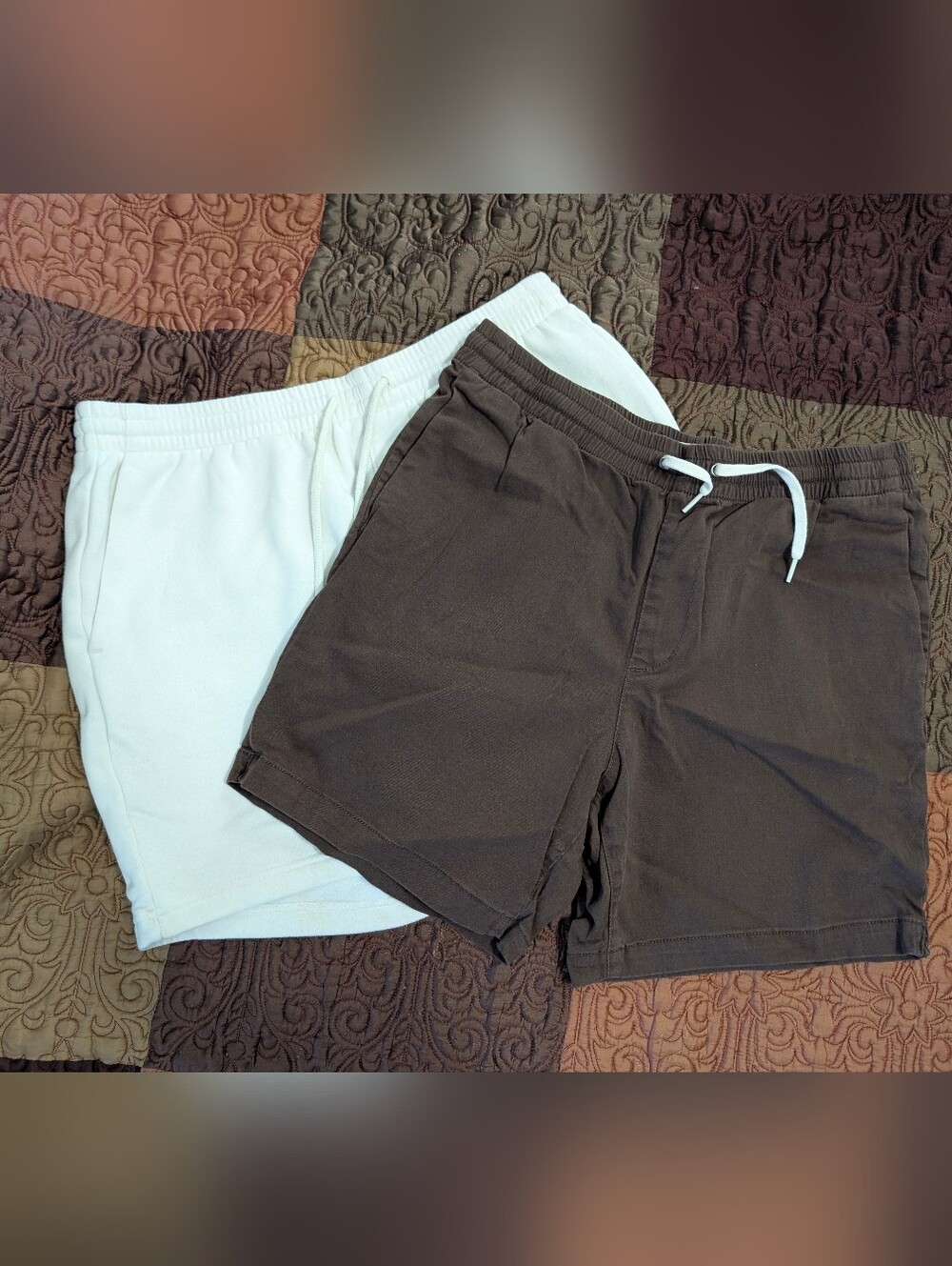 Pacsun Men's Volley Drawstring Shorts Bundle - Brown and White Size M